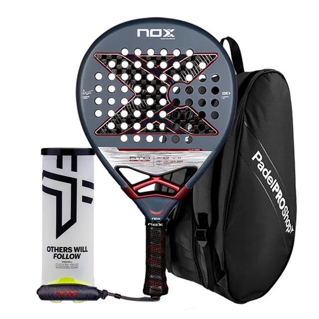 Pack pala NOX AT10 Genius 12K 2025 Agustín Tapia + Paletero PadelPROShop + Pelotas Oxdog BOOST+