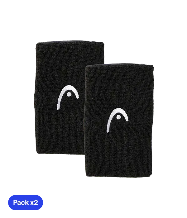 Muñequeras Largas HEAD Negro (Pack x2)