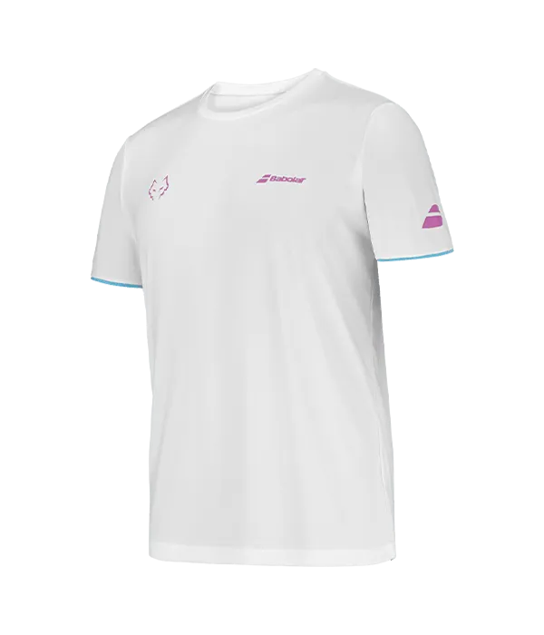 Camiseta Babolat Crew Neck Blanco Logo Rosa 2025 J. Lebrón