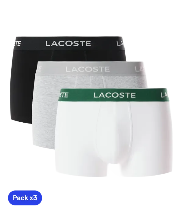Calzoncillos Lacoste Algodón Elasticos Negro/Blanco/Gris (Pack x3)