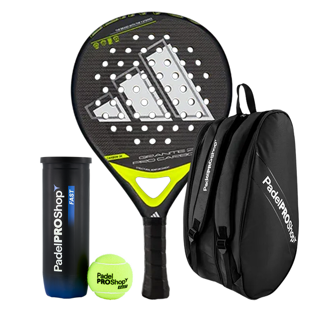 Pack Pala Adidas Granite 2.0 Pro Carbon + Paletero PadelPROShop + Pelotas PadelPROShop Fast