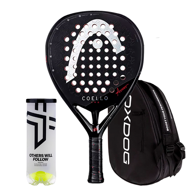 Packen Padelschläger HEAD Coello Pro 2025 + Padel-Tasche PadelPROShop Schwarz + Bälle Oxdog BOOST+