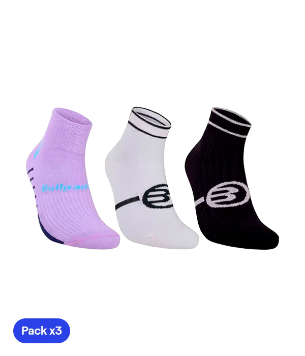 Calcetines Bullpadel BP2402 Women Blanco/Negro/Morado 2025 (Pack x3)