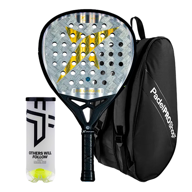 Pack racket Drop Shot Axion Attack 1.0 LTD 2025 Jon Sanz + Padel bag PadelPROShop + Padel Pack Balls Oxdog BOOST+
