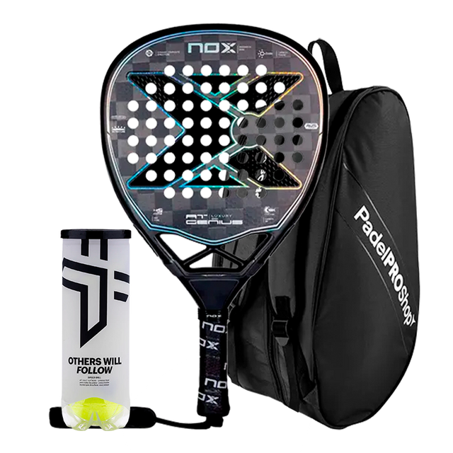 Pack Racket NOX AT10 Genius Attack 18K Limited Edition + Padel bag PadelPROShop + Padel Pack Balls Oxdog BOOST+