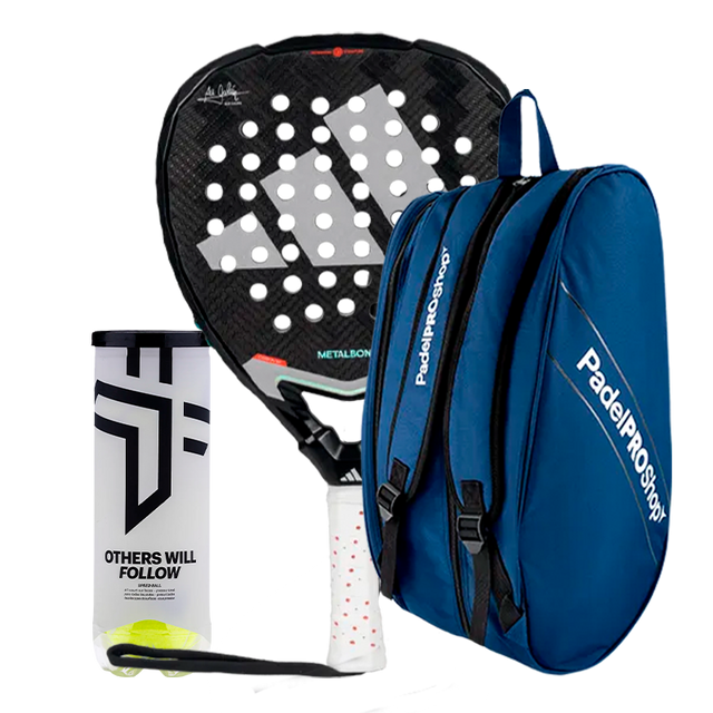 Packen Padelschläger Adidas Metalbone 3.4 2025 Ale Galán + Paletero PadelPROShop Schwarz + Bälle Oxdog BOOST+
