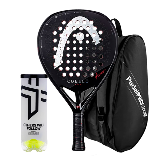 Pack racket HEAD Coello Pro 2025 + Padel bag PadelPROShop Black + Padel Pack Balls Oxdog BOOST+