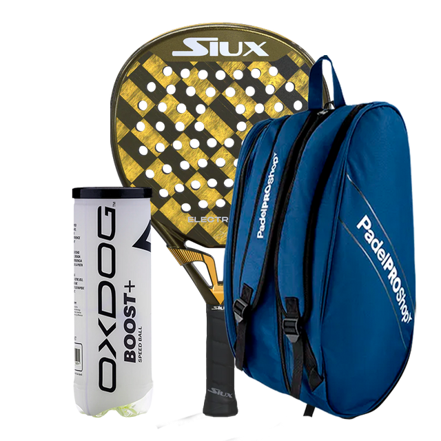 Packen Padelschläger Siux Electra Pro ST4 Franco Stupackzuk 2025 + Padel-Tasche PadelPROShop + Bälle Oxdog BOOST+