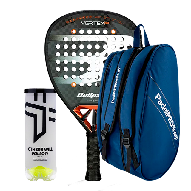 Packen Padelschläger Bullpadel VERTEX 04 + Padel-Tasche PadelPROShop Schwarz + Bälle Oxdog BOOST+