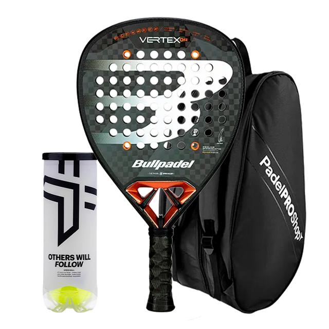 Packen Padelschläger Bullpadel VERTEX 04 + Padel-Tasche PadelPROShop Schwarz + Bälle Oxdog BOOST+