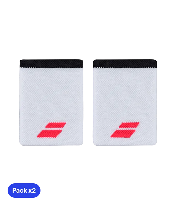 Muñequeras Babolat Jumbo Blancas Logo Rojo (Pack x2)