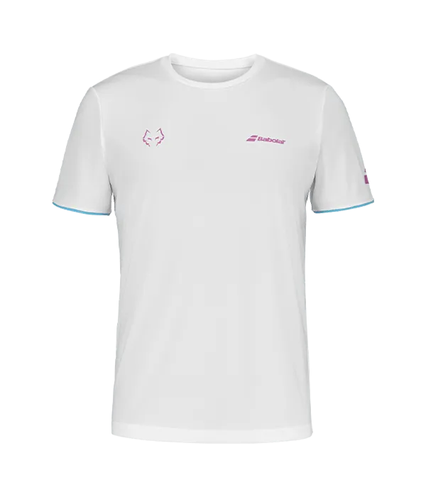 Camiseta Babolat Crew Neck Blanco Logo Rosa 2025 J. Lebrón