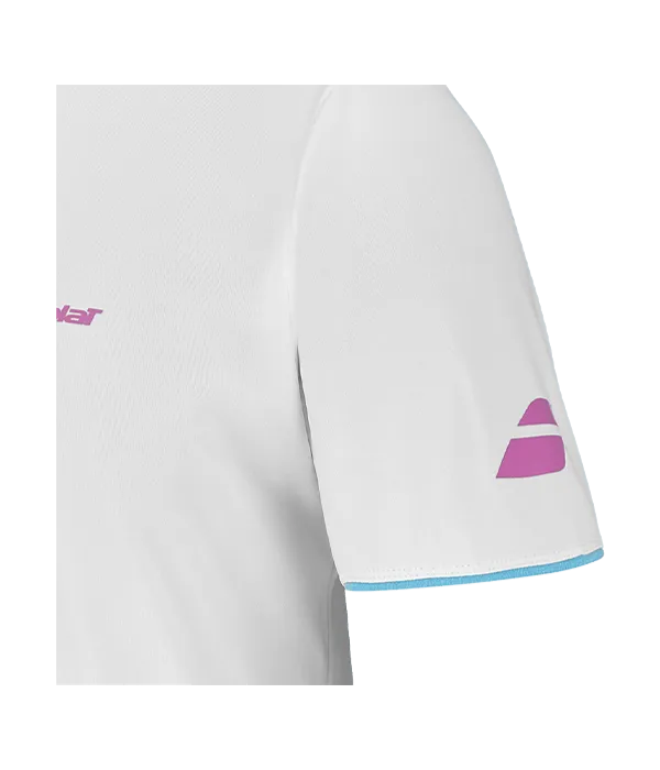 Camiseta Babolat Crew Neck Blanco Logo Rosa 2025 J. Lebrón
