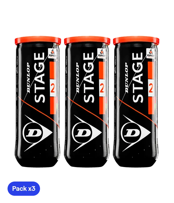 Pelotas Dunlop Stage 2 Amarillo/Naranja Tenis (Pack x3)