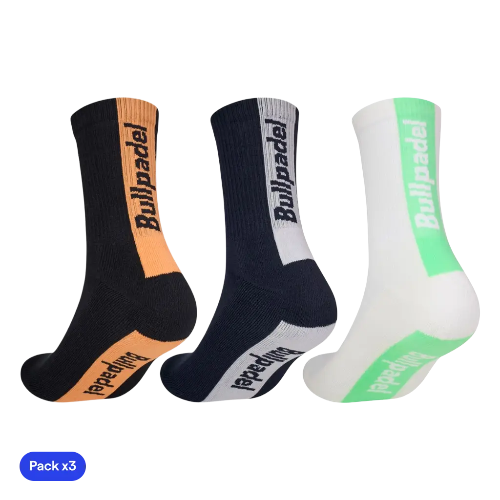 Calcetines Largos Bullpadel BP265 Negro/Blanco/Azul Marino 2026 (Pack x3)
