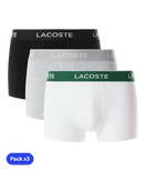 Calzoncillos Lacoste Algodón Elasticos Negro/Blanco/Gris (Pack x3)