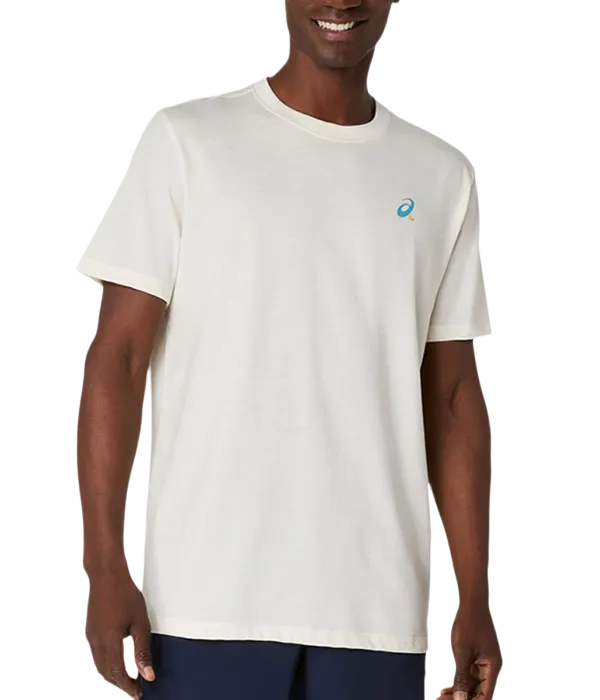 Camiseta Asics Court Graphic Cream Logo Azul 2025