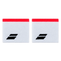 Muñequeras Babolat Blancas Logo Negro Franja Roja (Pack x2)