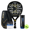 Pacote Nox X-Zero Preto/Ouro + Paletero Street Black/Gold + Bolas de padel Fast + 3 Overgrips