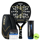Pacote Nox X-Zero Preto/Ouro + Paletero Street Black/Gold + Bolas de padel Fast + 3 Overgrips