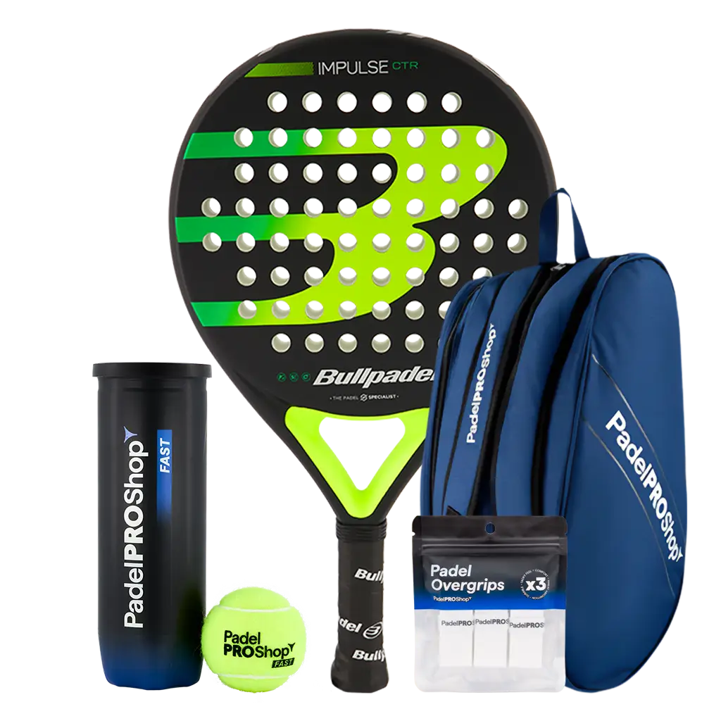Bullpadel Padel Racket Pack Impulse CTRL 2026 (Exclusive PadelPROShop) + Padel bag PadelPROShop Blue + Can of PadelPROShop Padel Balls Fast + Pack 3 Overgrips PadelPROShop
