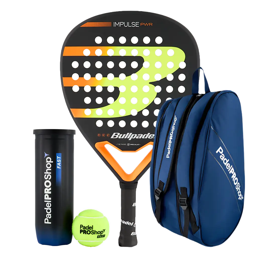 Bullpadel Padel Schläger Set Impulse PWR 2026 (Exklusiv PadelPROShop) + Padel-Taschen PadelPROShop Blau + Topf mit PadelPROShop Padelbälle Fast