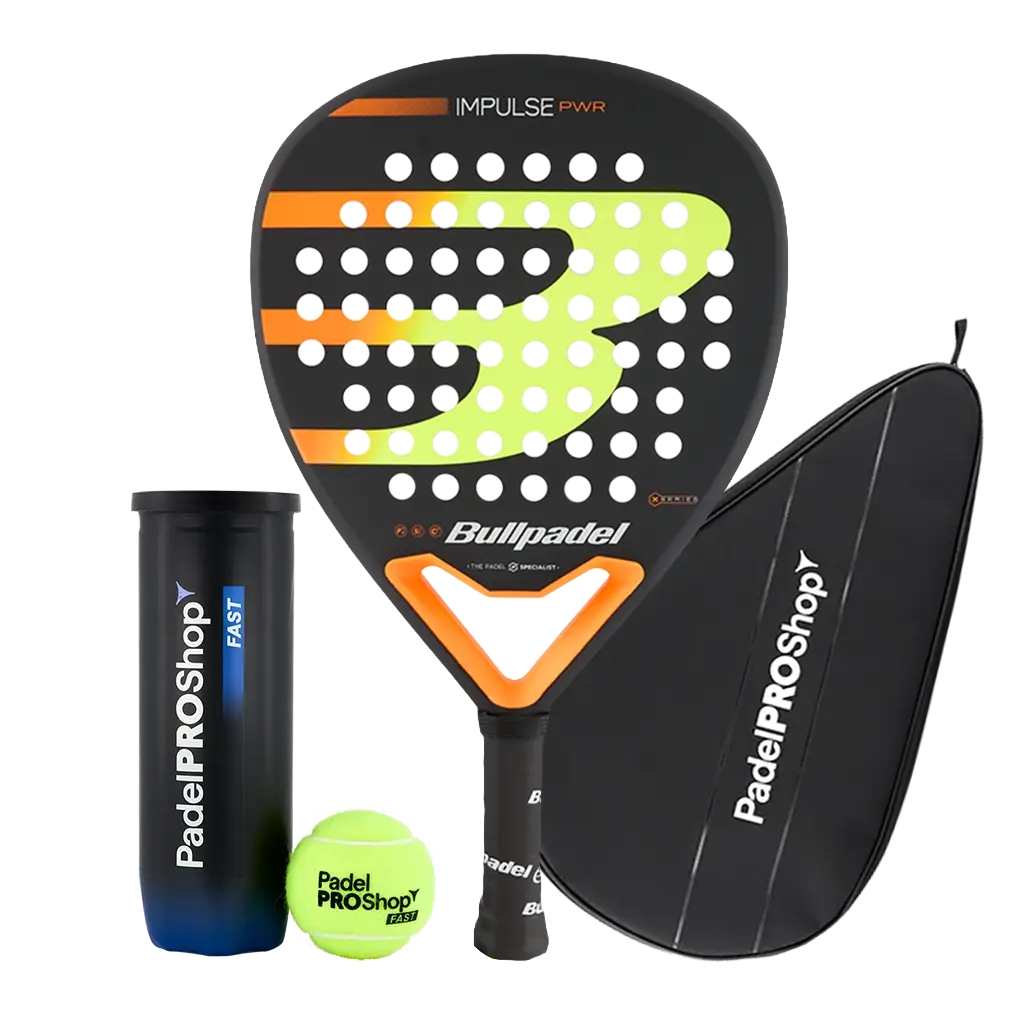 Pack de Raquete de Padel Bullpadel Impulso PWR 2026 + Estojo PadelPROShop + Bolas de padel PadelPROShop Fast