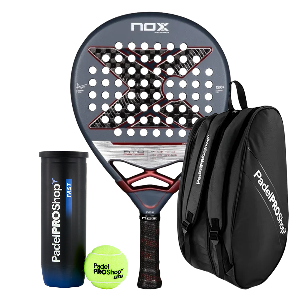 Pack Pala Nox AT10 Genius 12K 2025 Agustín Tapia + Paletero PadelPROShop + Pelotas PadelPROShop Fast