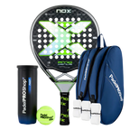 Pack Pala Nox AT10 Genius 12K Limited Edition Agustín Tapia (Exclusiva PadelPROShop) + Paletero PadelPROShop azul + Bote de Pelotas PadelPROShop Fast + Pack 3 Overgrips PadelPROShop