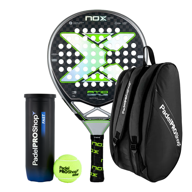 Nox Padel Schläger Set AT10 Genius 12K Limited Edition Agustín Tapia + Padel-Taschen PadelPROShop + PadelPROShop Padelbälle Fast