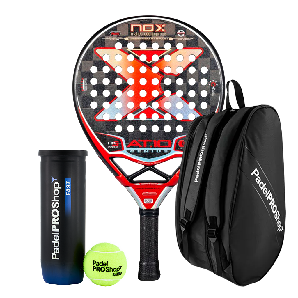 Pack Pala Nox AT10 Genius 18K Limited Edition Agustín Tapia + Paletero PadelPROShop + Pelotas PadelPROShop Fast