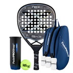 Pack Pala Nox AT10 Genius Attack 18K Limited Edition (Exclusiva PadelPROShop) + Paletero PadelPROShop azul + Bote de Pelotas PadelPROShop Fast + Pack 3 Overgrips PadelPROShop