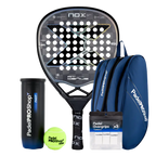 Pack Pala Nox AT10 Genius Attack 18K Limited Edition (Exclusiva PadelPROShop) + Paletero PadelPROShop azul + Bote de Pelotas PadelPROShop Fast + Pack 3 Overgrips PadelPROShop