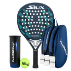 Pack Pala Siux Electra ST4 Rulo (Exclusiva PadelPROShop) + Paletero PadelPROShop azul + Bote de Pelotas PadelPROShop Fast + Pack 3 Overgrips PadelPROShop