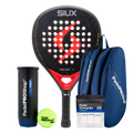 Siux Padel Racket Pack Velox Rulo Black (Exclusive PadelPROShop) + Padel bag PadelPROShop Blue + Can of PadelPROShop Padel Balls Fast + Pack 3 Overgrips PadelPROShop