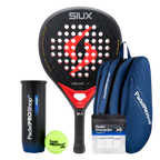 Siux Padel Racket Pack Velox Rulo Black (Exclusive PadelPROShop) + Padel bag PadelPROShop Blue + Can of PadelPROShop Padel Balls Fast + Pack 3 Overgrips PadelPROShop