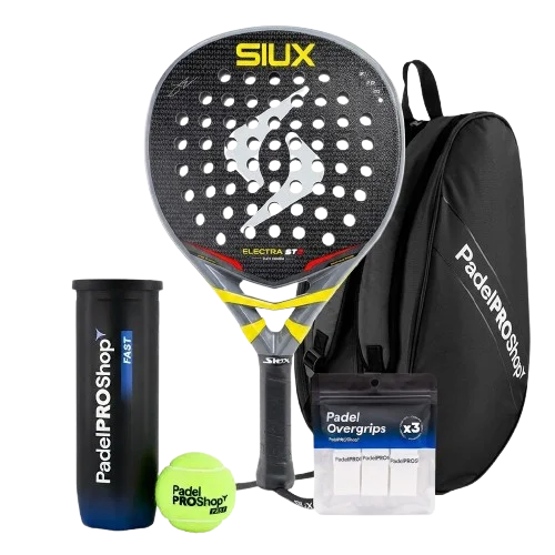 Pack Pala Siux Electra ST2 Flex 2026 (Exclusiva PadelPROShop) + Paletero PadelPROShop Negro + Bote de Pelotas PadelPROShop Fast + Pack 3 Overgrips PadelPROShop