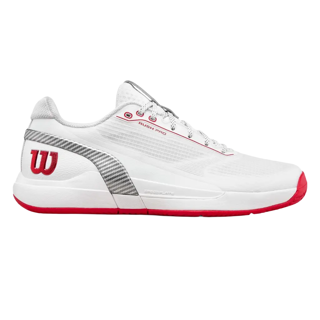 Sapatilhas de padel Wilson Rush Tour 5 CTC Branco Brilhante/Wilson Red/Microchip 2026