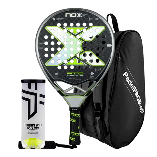 Pack pala NOX AT10 Genius 12K Limited Edition Agustín Tapia + Paletero PadelPROShop + Pelotas Oxdog BOOST+