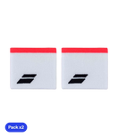 Muñequeras Babolat Blancas Logo Negro Franja Roja (Pack x2)