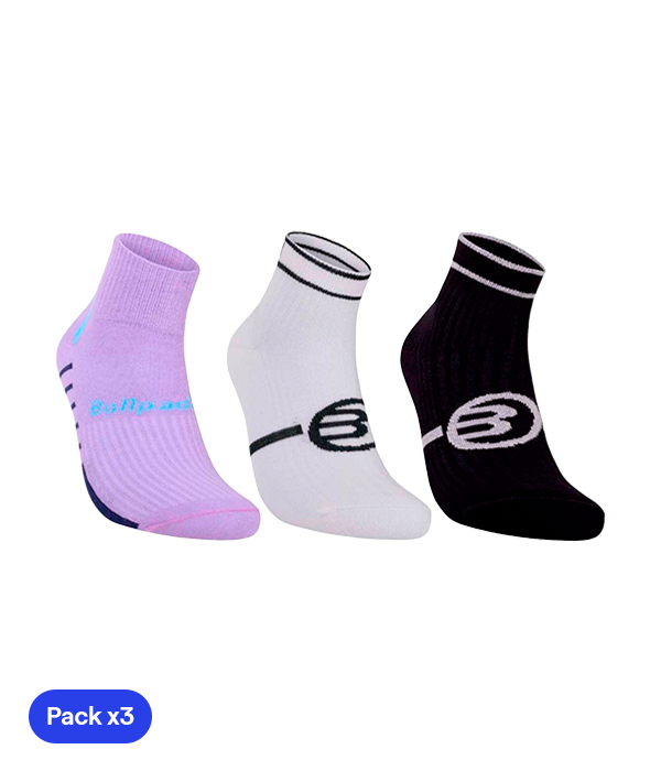 Calcetines Bullpadel BP2402 Women Blanco/Negro/Morado 2025 (Pack x3)