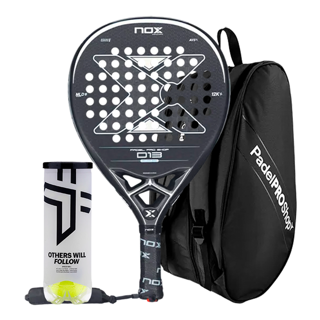 Pack racket NOX D13 12K 2025 + Padel bag PadelPROShop + Padel Pack Balls Oxdog BOOST+