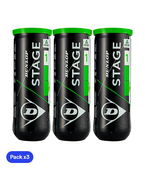 Pelotas Dunlop Stage 1 Verde Tenis (Pack x3)